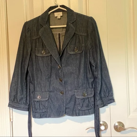 LOFT Blue Jean Jacket with Belt - Picture 3 of 6